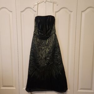Dessy Collection Sleeveless Formal Lace Dress Black Green Silk Sz 0 Midi